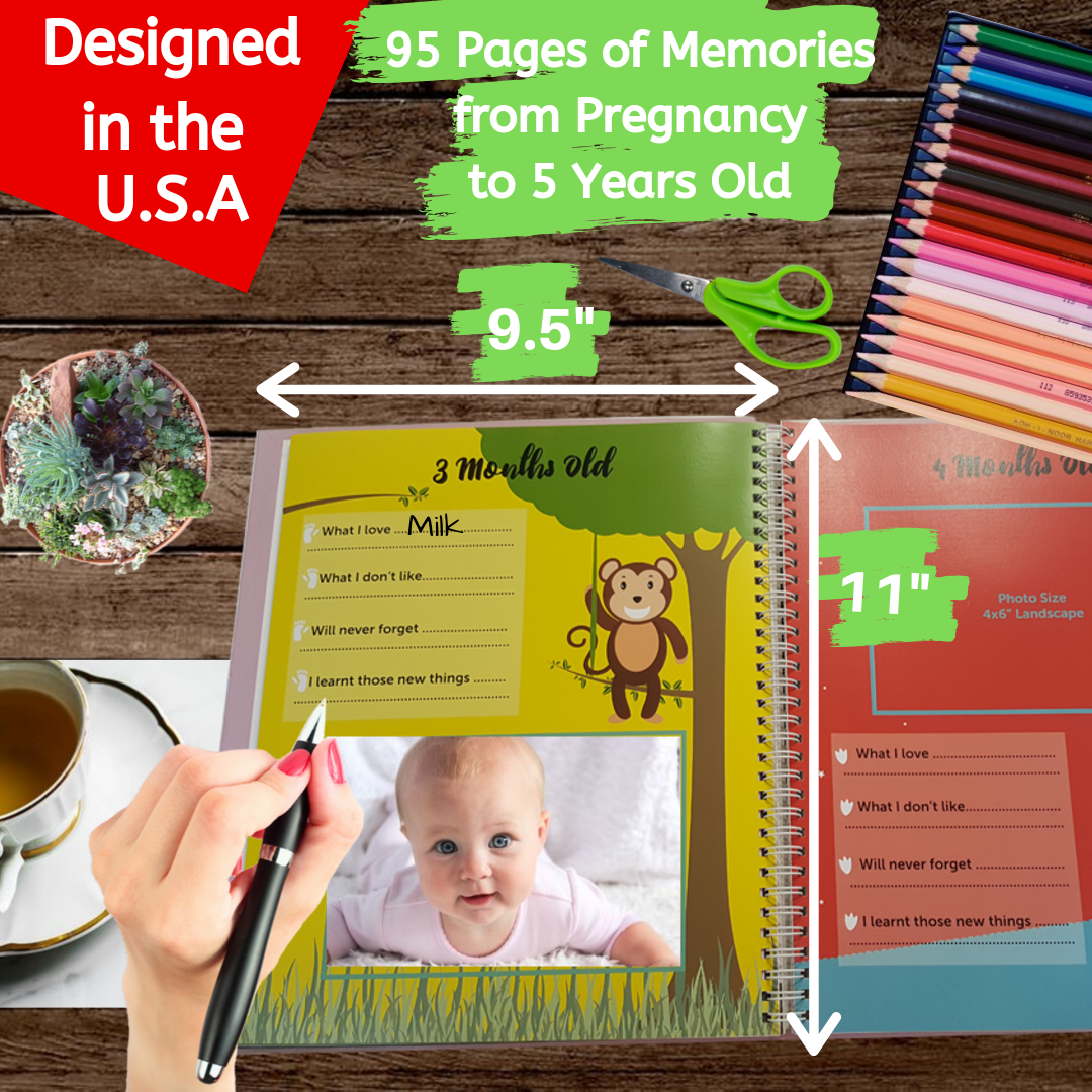 Next Baby Memory Book w/Keepsake Box & 30 Monthly & Baby First Milestone Stickers - Gender Neutral First Year Scrapbook Journal 