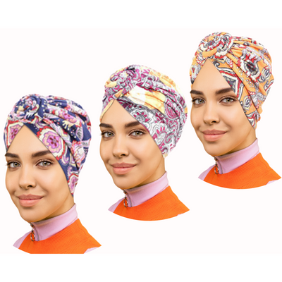 PRE-TIED African Women Knot Beanie Cap-3 Pack