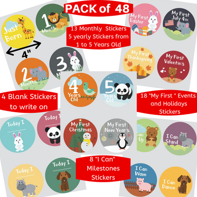 Little Jungle and Farm Animals Lover Baby Memory Book with 48 milestones stickers- First 5 Years - Laura Baby and Company