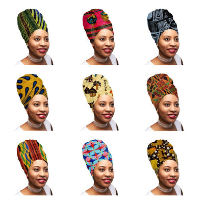 Mix of 4 Pcs of KENTE Extra Long 72"×22" Headwraps ANKARA Dashiki African Print Head Wraps/Scarfs for Women Multicolor Headwrap Tie Hat Ethnic Tribal - Laura Baby and Company