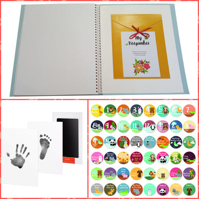 Novarena First 5 Years Baby Memory Book Journal Scrapbook with 48 Pack Monthly Milestones Stickers & Clean-Touch Baby Safe Ink Pad for Hand Footprint - Laura Baby and Company