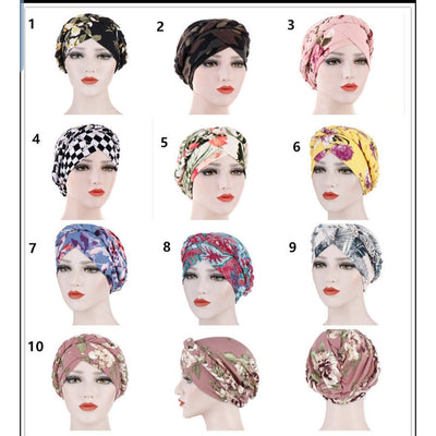 PRE-TIED Women African Turban with Rose Braided Knot Bonnet Beanie Cap Headwrap| Stretch Jersey Knit Wraps Scarf Turbans Ties | Headbands | Bandana - Laura Baby and Company