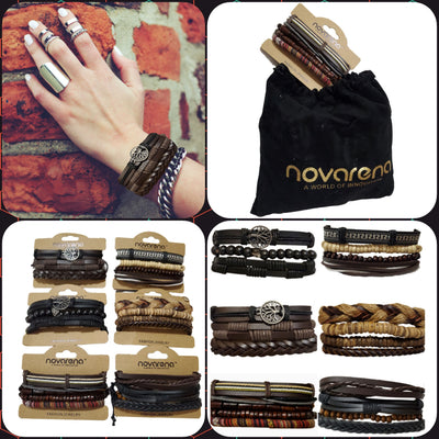 24 Pcs Woven Leather Cuff Bracelet