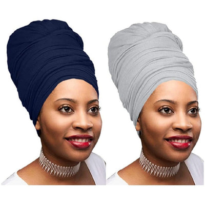 Navy Blue and Heather Grey Stretch Headwrap-2 Pcs