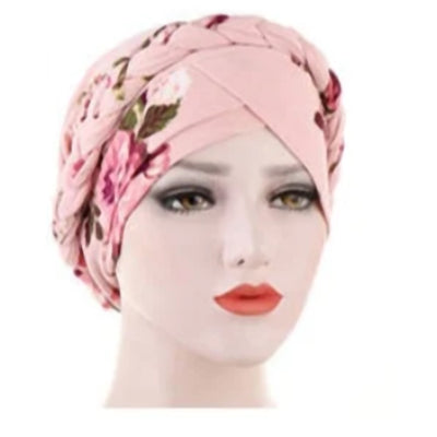 PRE-TIED Women African Turban with Rose Braided Knot Bonnet Beanie Cap Headwrap| Stretch Jersey Knit Wraps Scarf Turbans Ties | Headbands | Bandana - Laura Baby and Company