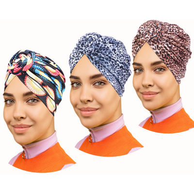 PRE-TIED African Women Knot Beanie Cap-3 Pack