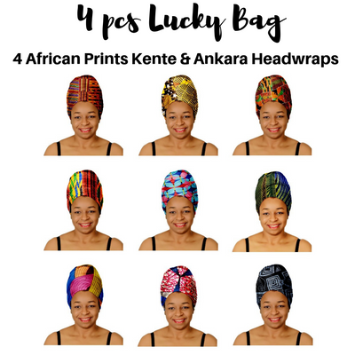 Mix of 4 Pcs of KENTE Extra Long 72"×22" Headwraps ANKARA Dashiki African Print Head Wraps/Scarfs for Women Multicolor Headwrap Tie Hat Ethnic Tribal - Laura Baby and Company