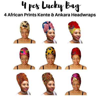 Mix of 4 Pcs of KENTE Extra Long 72"×22" Headwraps ANKARA Dashiki African Print Head Wraps/Scarfs for Women Multicolor Headwrap Tie Hat Ethnic Tribal - Laura Baby and Company