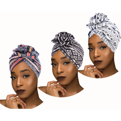 African PRE-TIED Women Flower Knot Cap