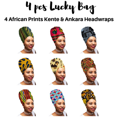 Mix of 4 Pcs of KENTE Extra Long 72"×22" Headwraps ANKARA Dashiki African Print Head Wraps/Scarfs for Women Multicolor Headwrap Tie Hat Ethnic Tribal - Laura Baby and Company