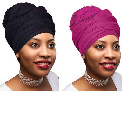 Black and Fuchsia Solid Color Head Wrap-2 Pcs