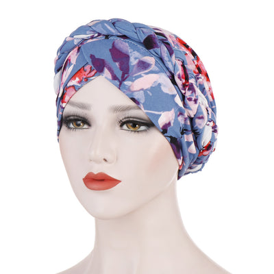 PRE-TIED Women African Turban with Rose Braided Knot Bonnet Beanie Cap Headwrap| Stretch Jersey Knit Wraps Scarf Turbans Ties | Headbands | Bandana - Laura Baby and Company