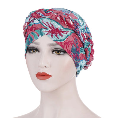 PRE-TIED Women African Turban with Rose Braided Knot Bonnet Beanie Cap Headwrap| Stretch Jersey Knit Wraps Scarf Turbans Ties | Headbands | Bandana - Laura Baby and Company