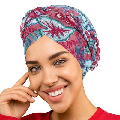 PRE-TIED Women African Turban with Rose Braided Knot Bonnet Beanie Cap Headwrap| Stretch Jersey Knit Wraps Scarf Turbans Ties | Headbands | Bandana - Laura Baby and Company