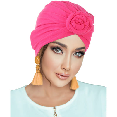 PRE-TIED Women Headwrap Turban with Rose Flower Knot | Pre-Tied Bonnet Beanie Cap | Stretch Jersey Lightweight Breathable Wraps | Headbands | Bandana - Laura Baby and Company