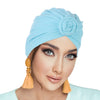 PRE-TIED Women Headwrap Turban with Rose Flower Knot | Pre-Tied Bonnet Beanie Cap | Stretch Jersey Lightweight Breathable Wraps | Headbands | Bandana - Laura Baby and Company