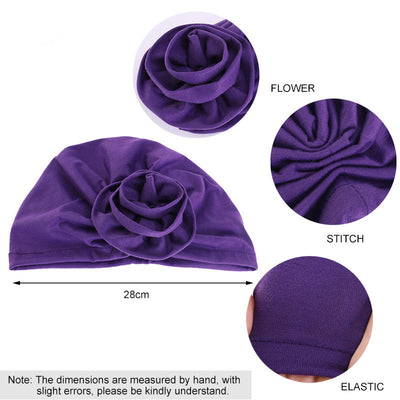 PRE-TIED Women Headwrap Turban with Rose Flower Knot | Pre-Tied Bonnet Beanie Cap | Stretch Jersey Lightweight Breathable Wraps | Headbands | Bandana - Laura Baby and Company