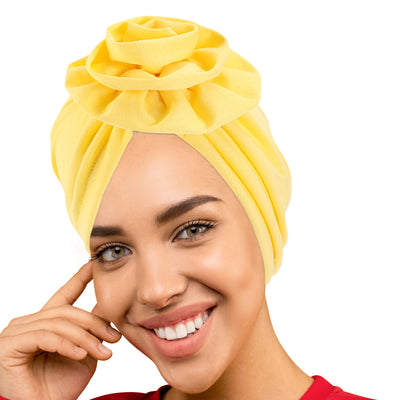 PRE-TIED Women Headwrap Turban with Rose Flower Knot | Pre-Tied Bonnet Beanie Cap | Stretch Jersey Lightweight Breathable Wraps | Headbands | Bandana - Laura Baby and Company