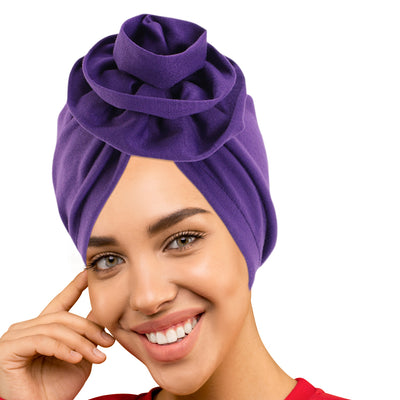 PRE-TIED Women Headwrap Turban with Rose Flower Knot | Pre-Tied Bonnet Beanie Cap | Stretch Jersey Lightweight Breathable Wraps | Headbands | Bandana - Laura Baby and Company