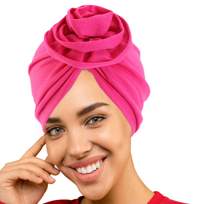 PRE-TIED Women Headwrap Turban with Rose Flower Knot | Pre-Tied Bonnet Beanie Cap | Stretch Jersey Lightweight Breathable Wraps | Headbands | Bandana - Laura Baby and Company