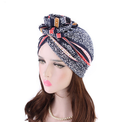 PRE-TIED Women African Turban with Rose Flower Knot | Pre-Tied Bonnet Beanie Cap Headwrap| Stretch Jersey Solid Colors and Floral Knit Wraps Scarf - Laura Baby and Company