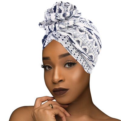 PRE-TIED Women African Turban with Rose Flower Knot | Pre-Tied Bonnet Beanie Cap Headwrap| Stretch Jersey Solid Colors and Floral Knit Wraps Scarf - Laura Baby and Company