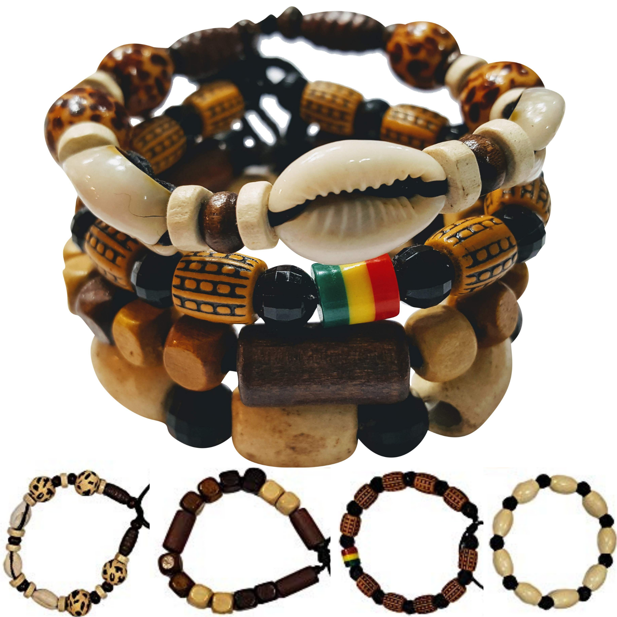 African Glass Bead Bracelets Cylinder Multi-Color Beads